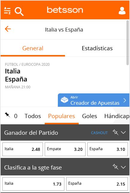Apuestas partidos eliminatorios o clasificatorios